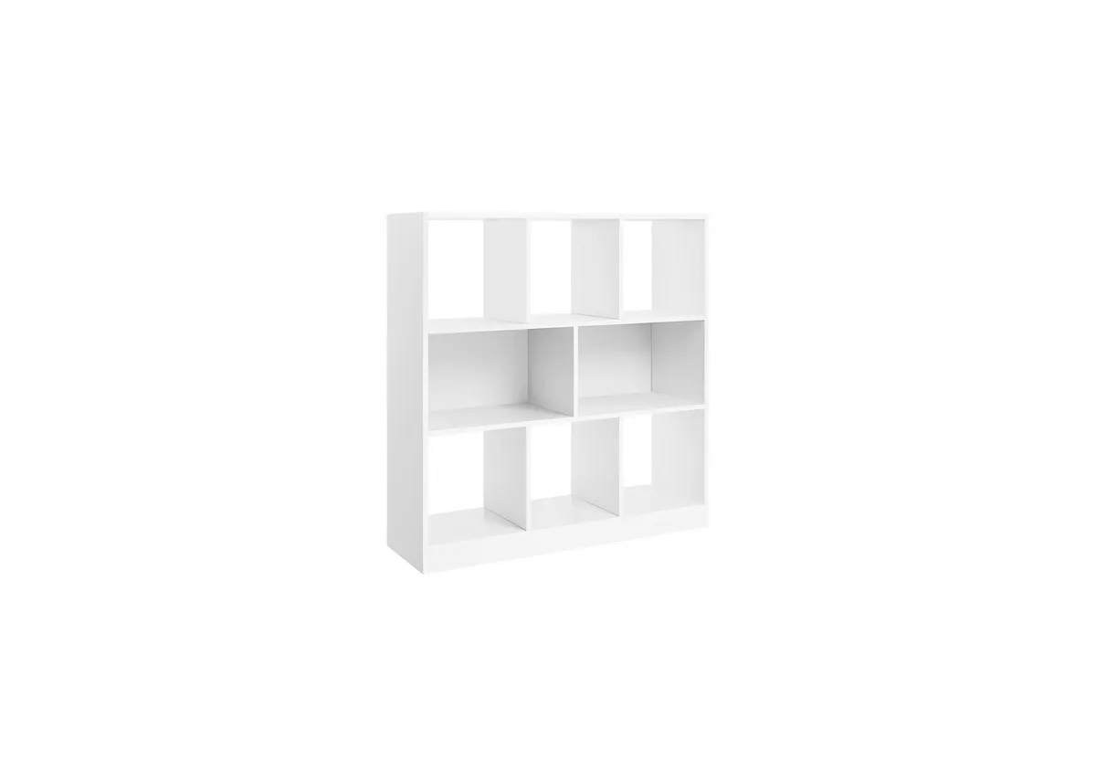 A white 8 shelf display unit with from EZ Livings Cloud range. Angled view.