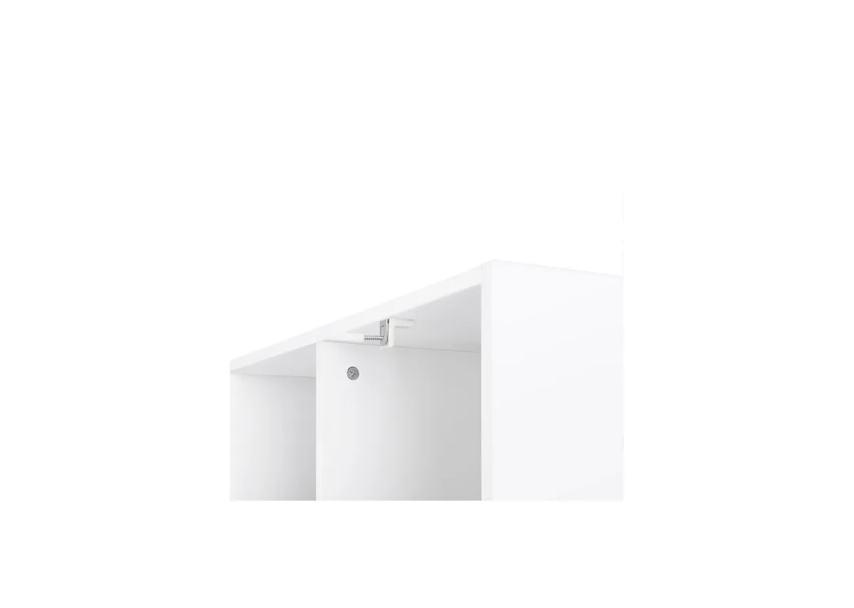 A white 8 shelf display unit with from EZ Livings Cloud range.Front view