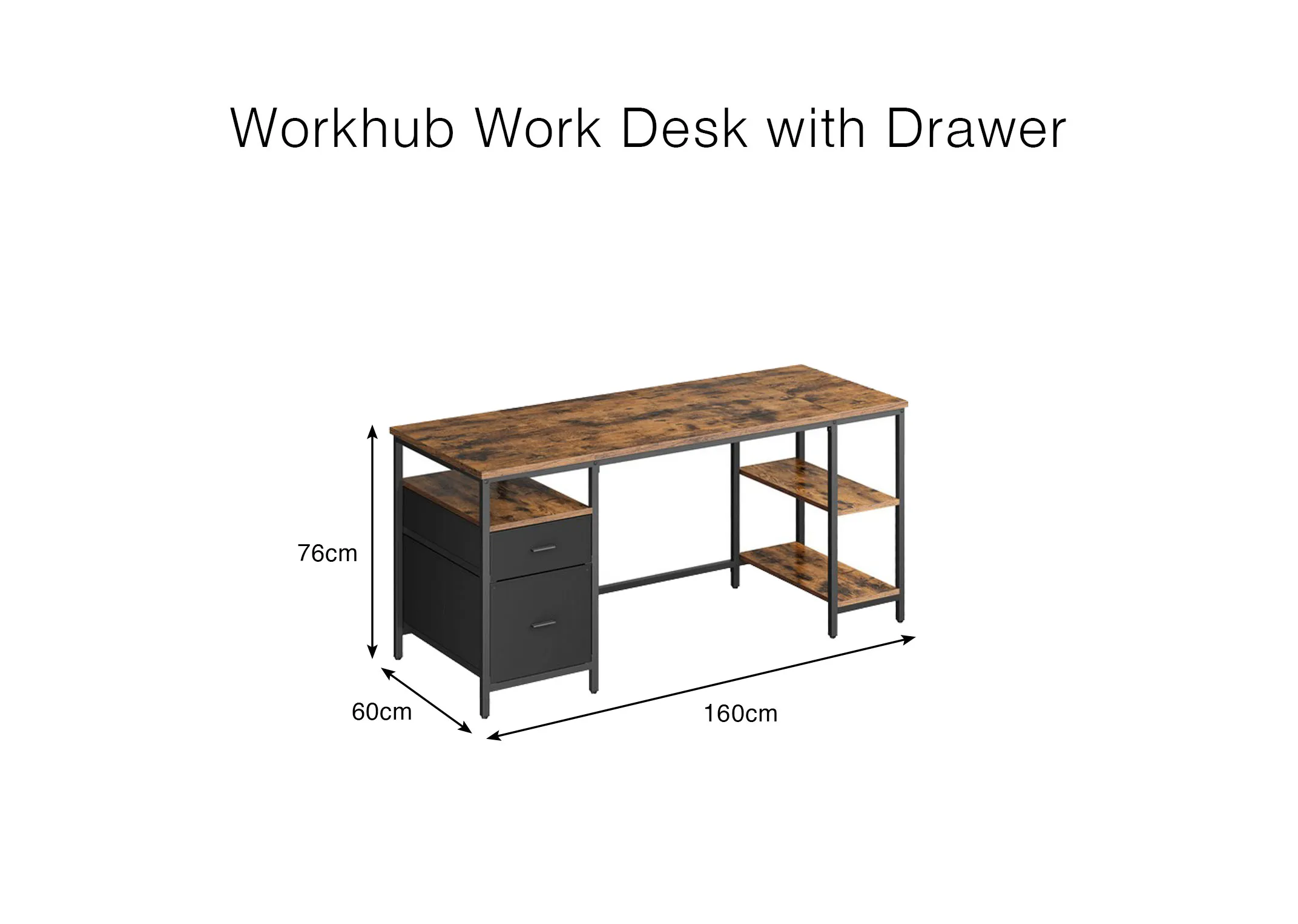 A dimension image of the Workhub Desk with 76cm (Height)