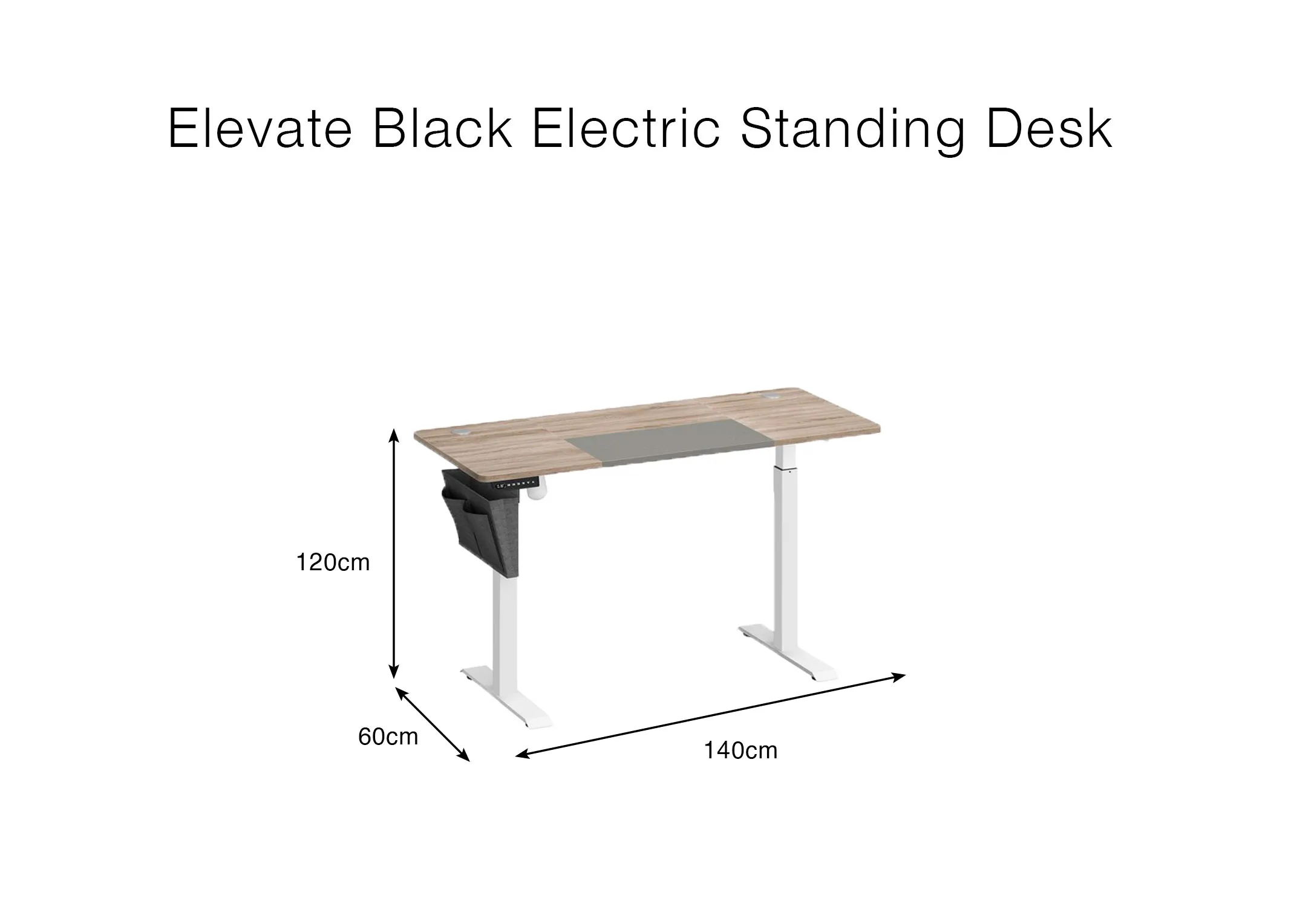 A dimension image of the Elevate Standing Desk with 140cm x 60cm x 120cm