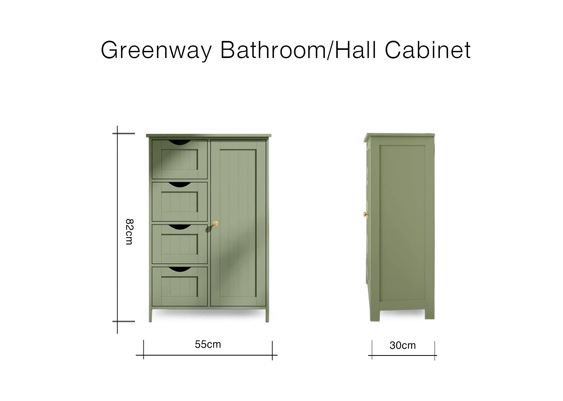 A dimension image of the Greenway Cabinet with 55cm x 30cm x 82cm