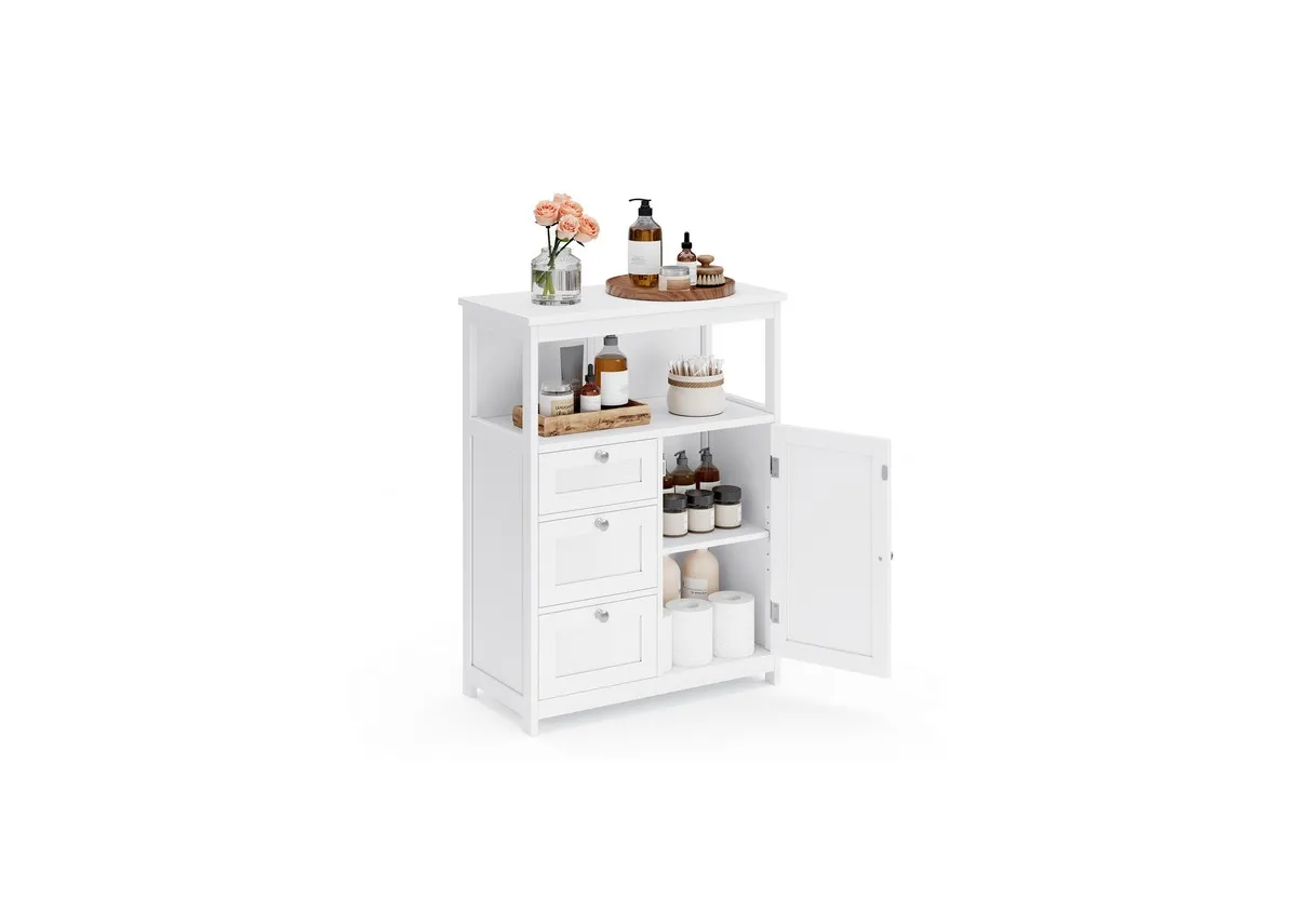 3 Drawer White Bathroom Cabinet - White Wave