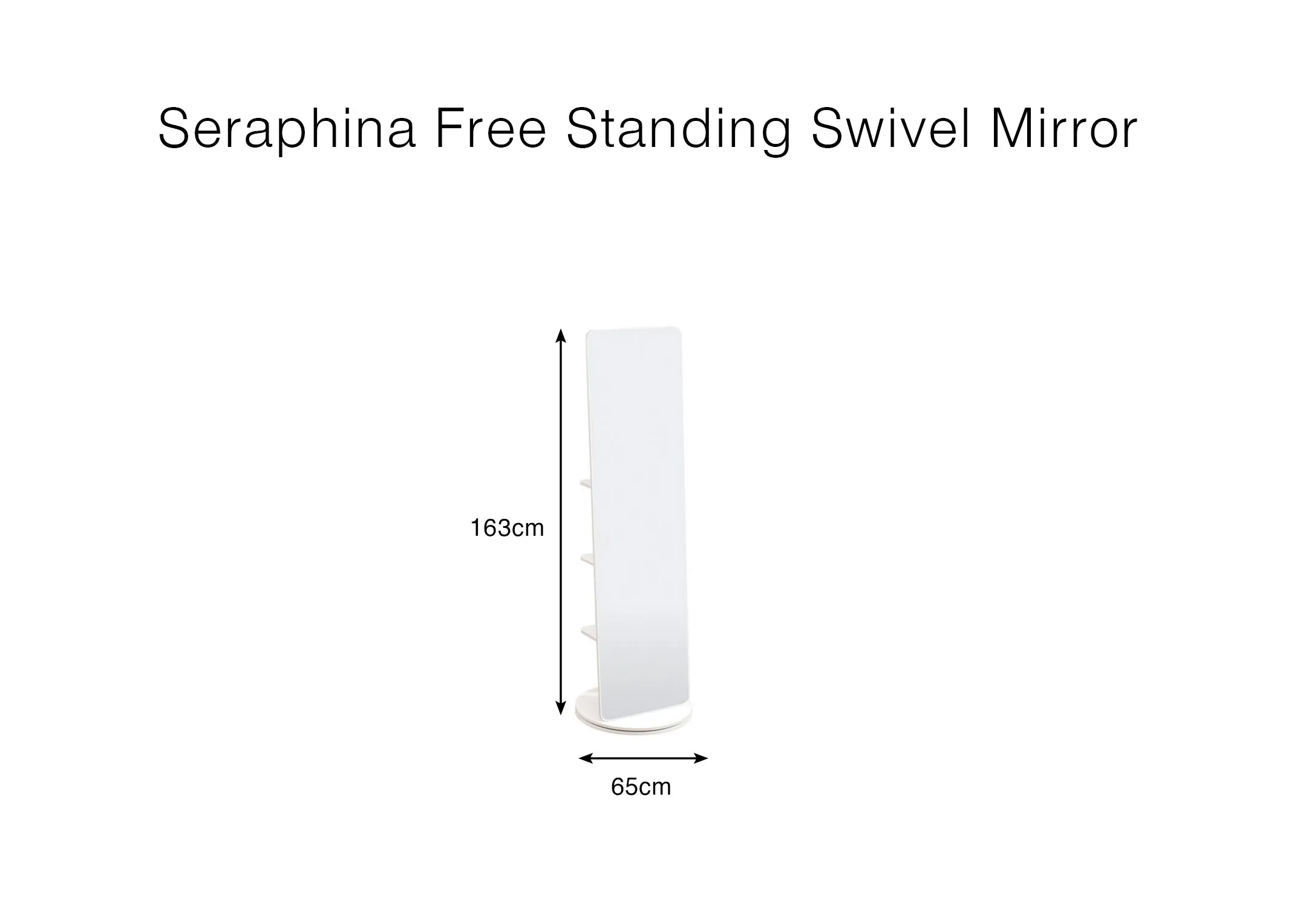 A dimension image of the Seraphina Mirror with 160cm (Height)