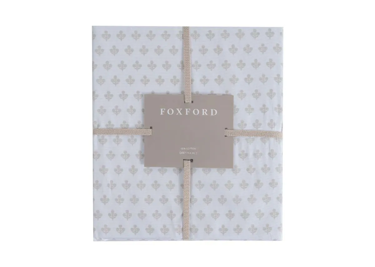 King Size (5ft) Beige & White Fitted Sheet - Mia by Foxford