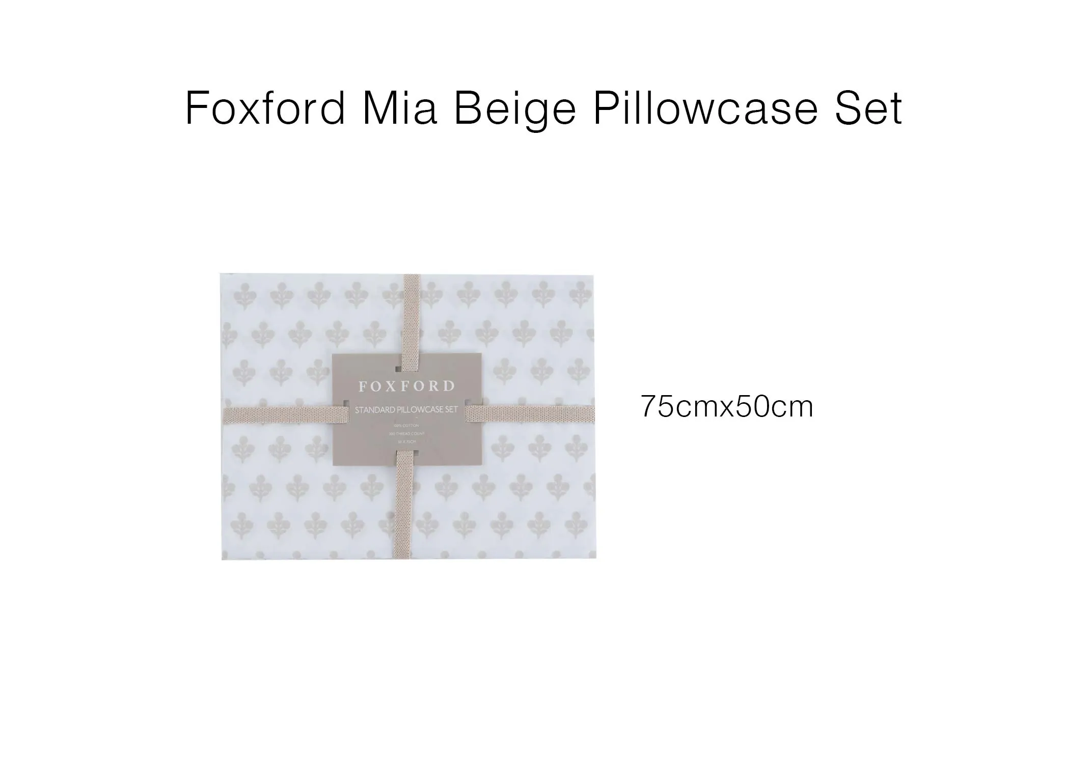 A dimension image of the Mia Pillowcase set with 75cm x 50cm