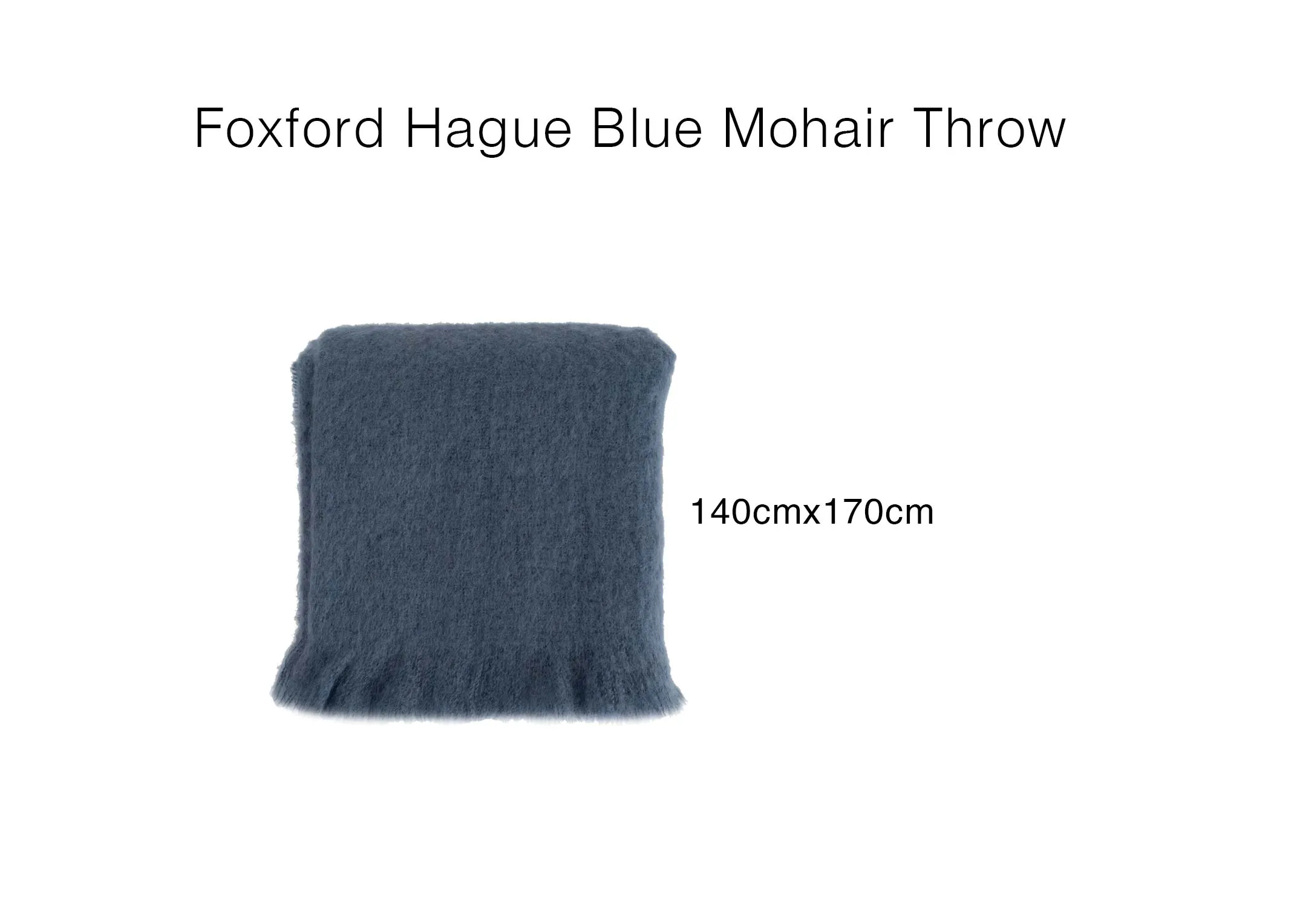 A dimension image of the Hague Blue Throw with 140cm x 170cm