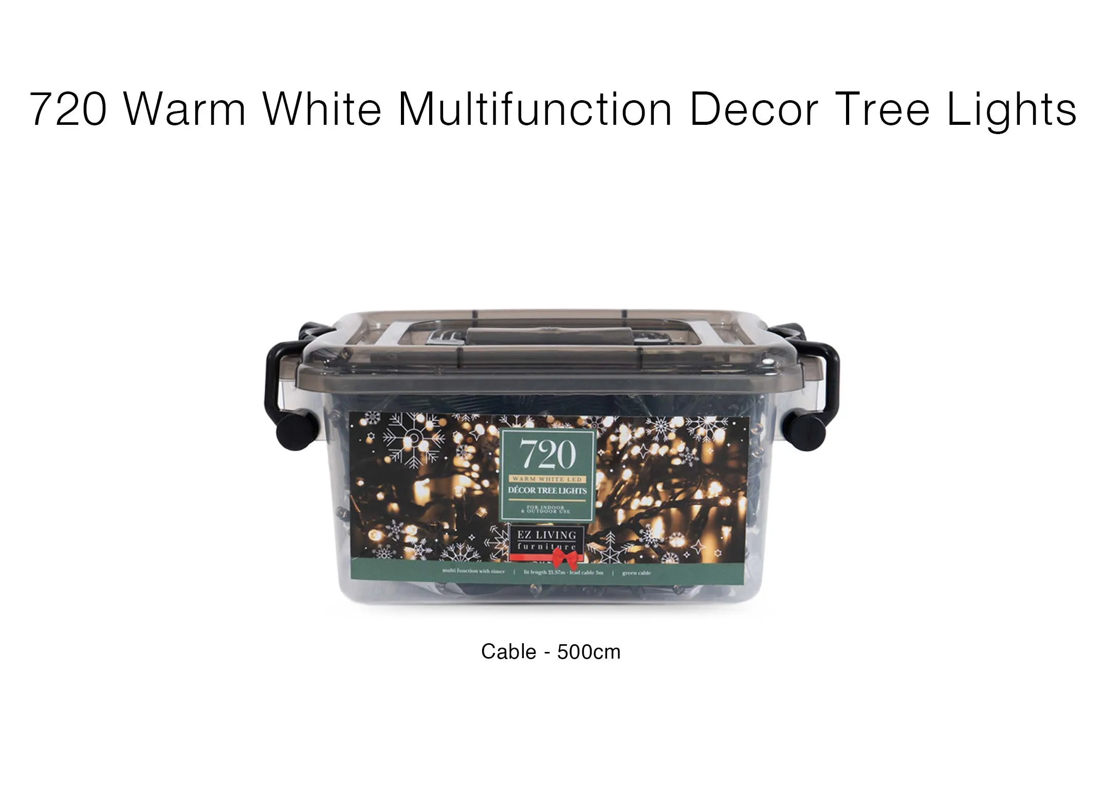 A dimension image of the 720 warm white tree lights with 5m cable