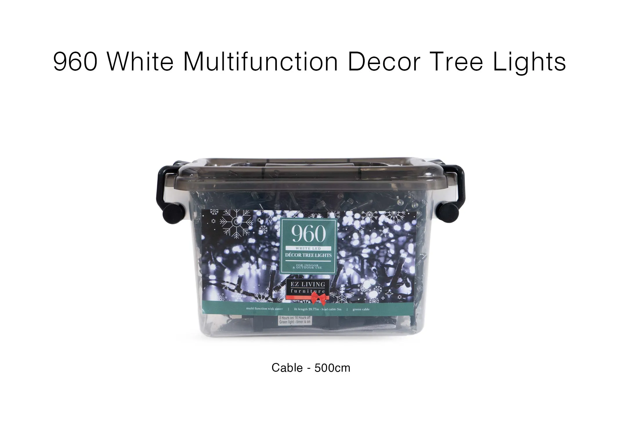 A dimension image of the 960 white decor tree lights with 5m cable