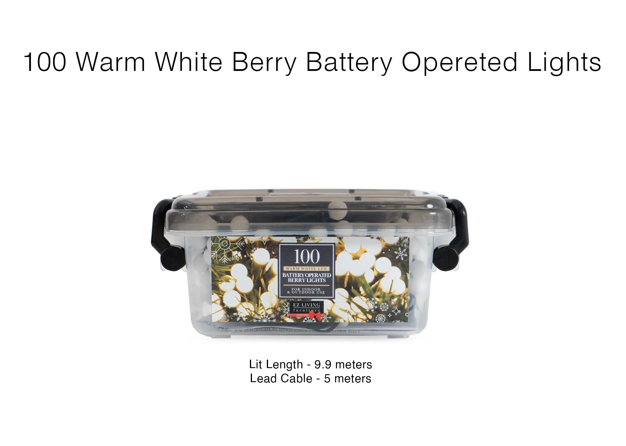 A dimension image of the Warm White Berry lights with 9.9m x 5m