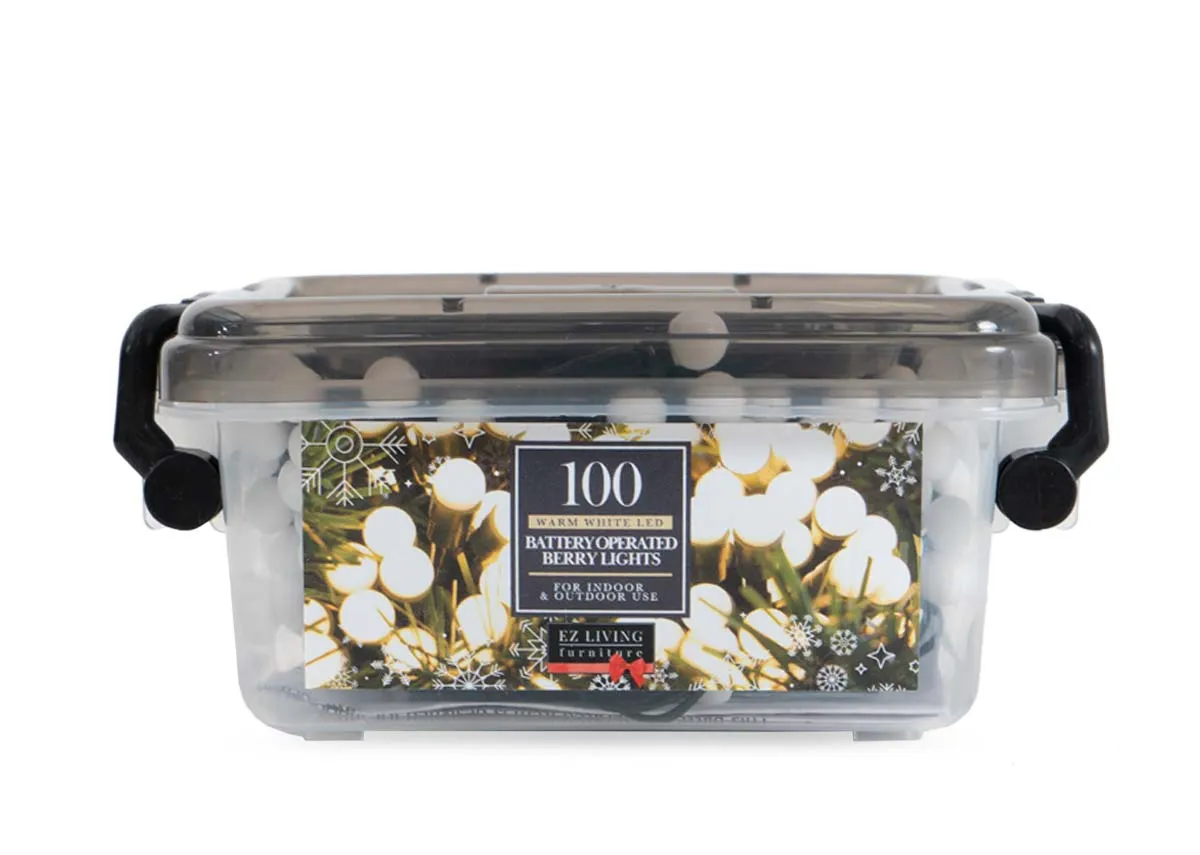 100 Warm White Berry Multi Function Battery - Christmas Lights