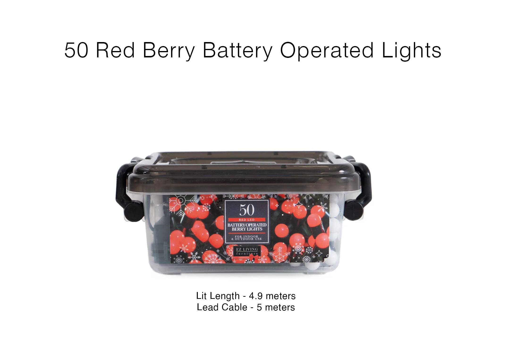A dimension image of the 50 Red Berry lights with 4.9m x 5m