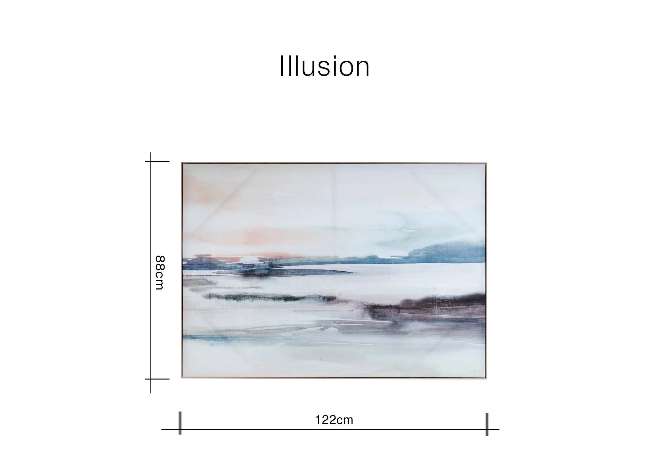 A dimension image of the Illusion canvas with 122cm x 