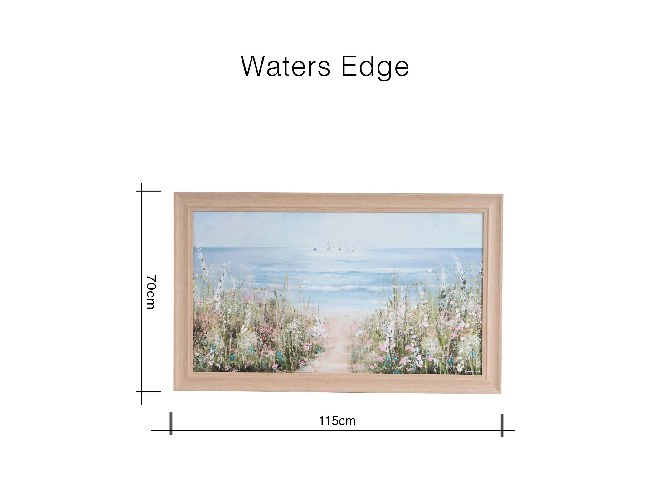 A dimension image of the Waters edge with 115cm x 70cm