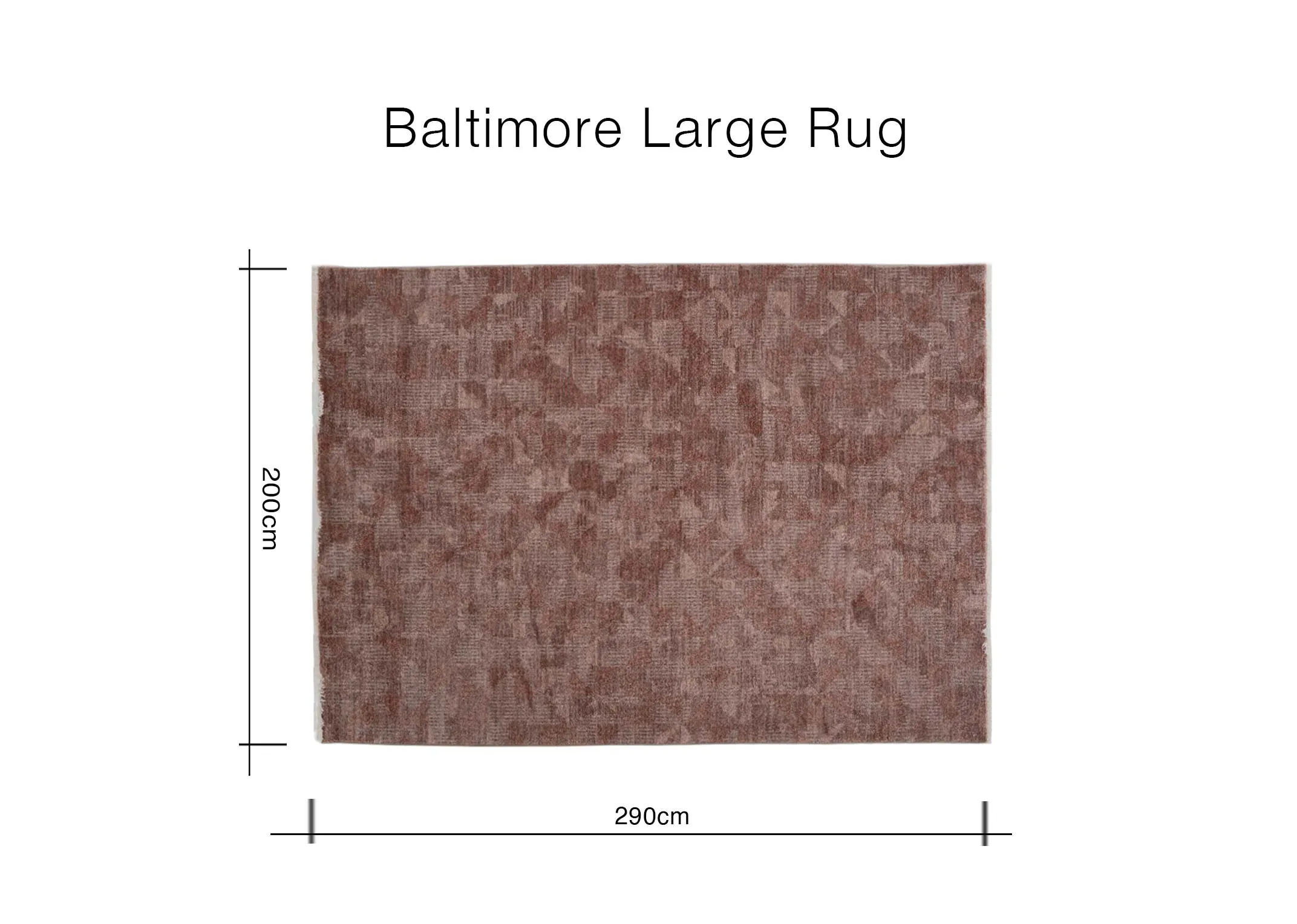 A dimension image of the Baltimore rug with 290cm x 200cm