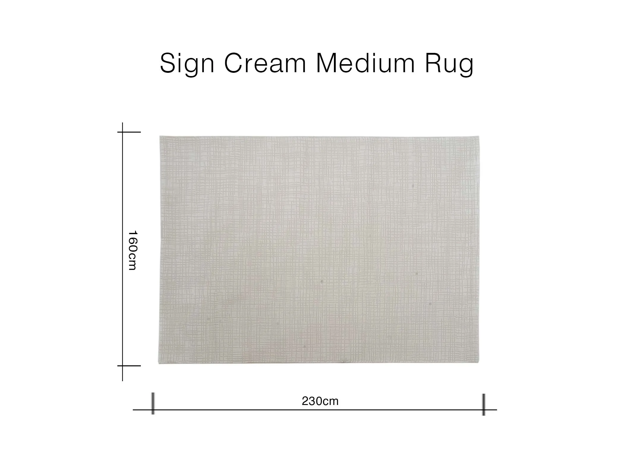 A dimension image of the Sign Rug with 230cm x 160cm