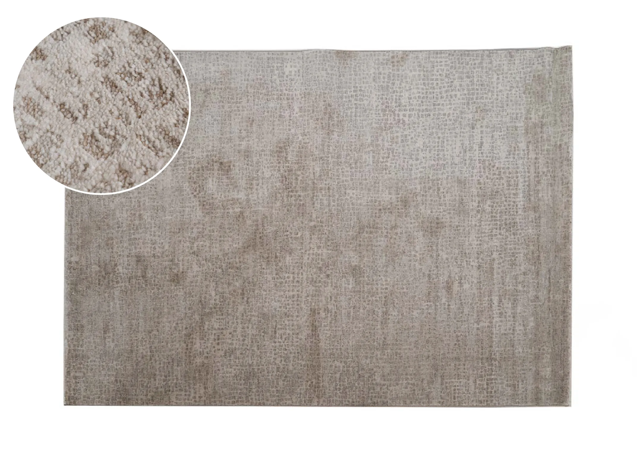 A beige and taupe distressed rug from EZ Livings Flowline range. Closeup of pattern