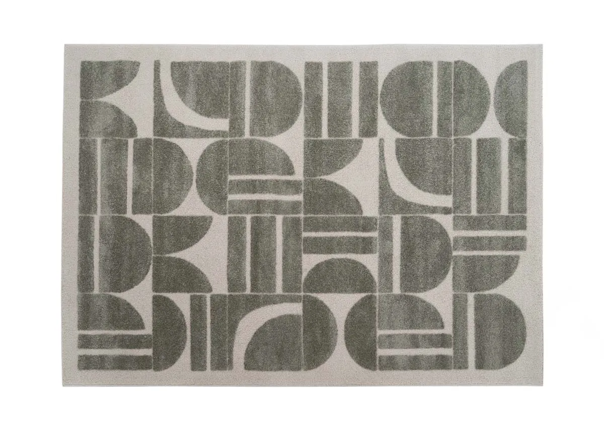 A dimension image of the Elio Green rug with 120cm x 170cm