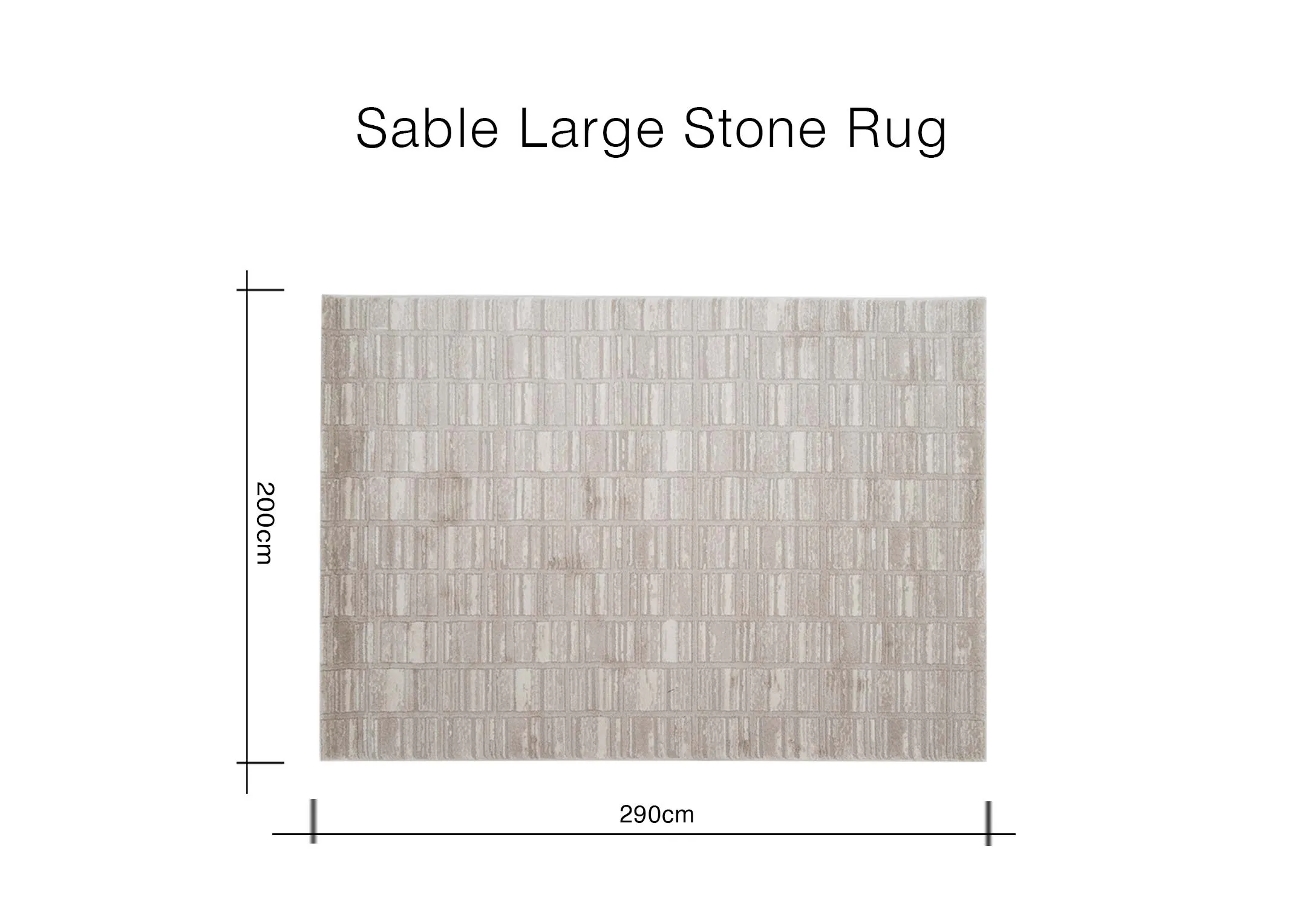 A dimension image of the Sable rug with 290cm x 200cm