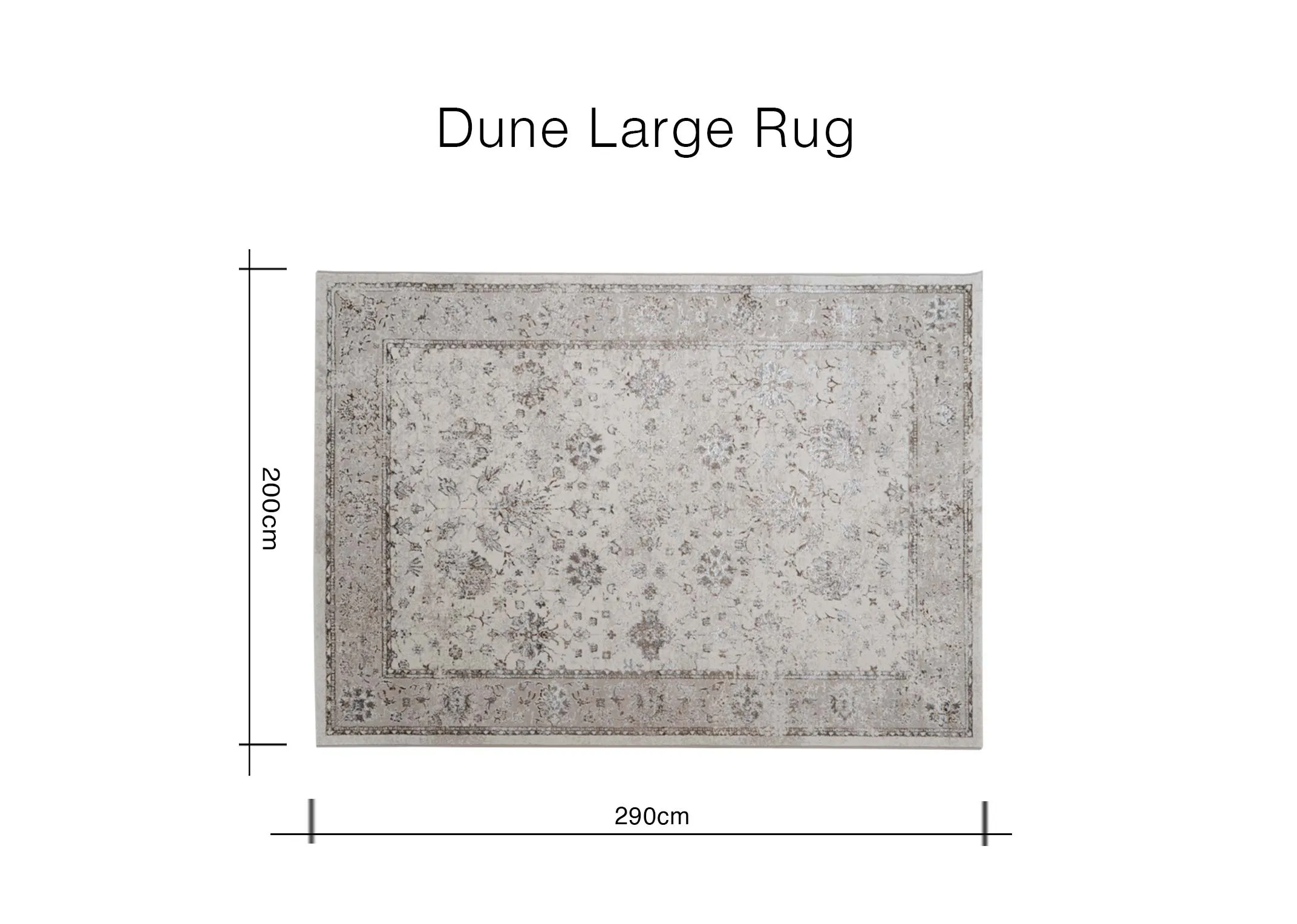 A dimension image of the Large Dune rug with 200cm x 290cm