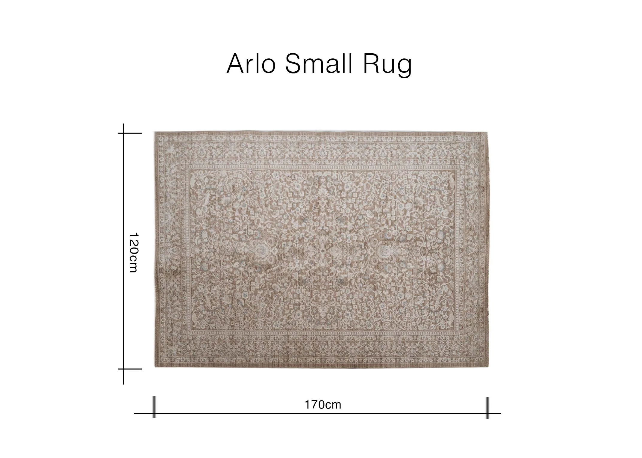 A dimension image of the Arlo small rug with 120cm x 170cm
