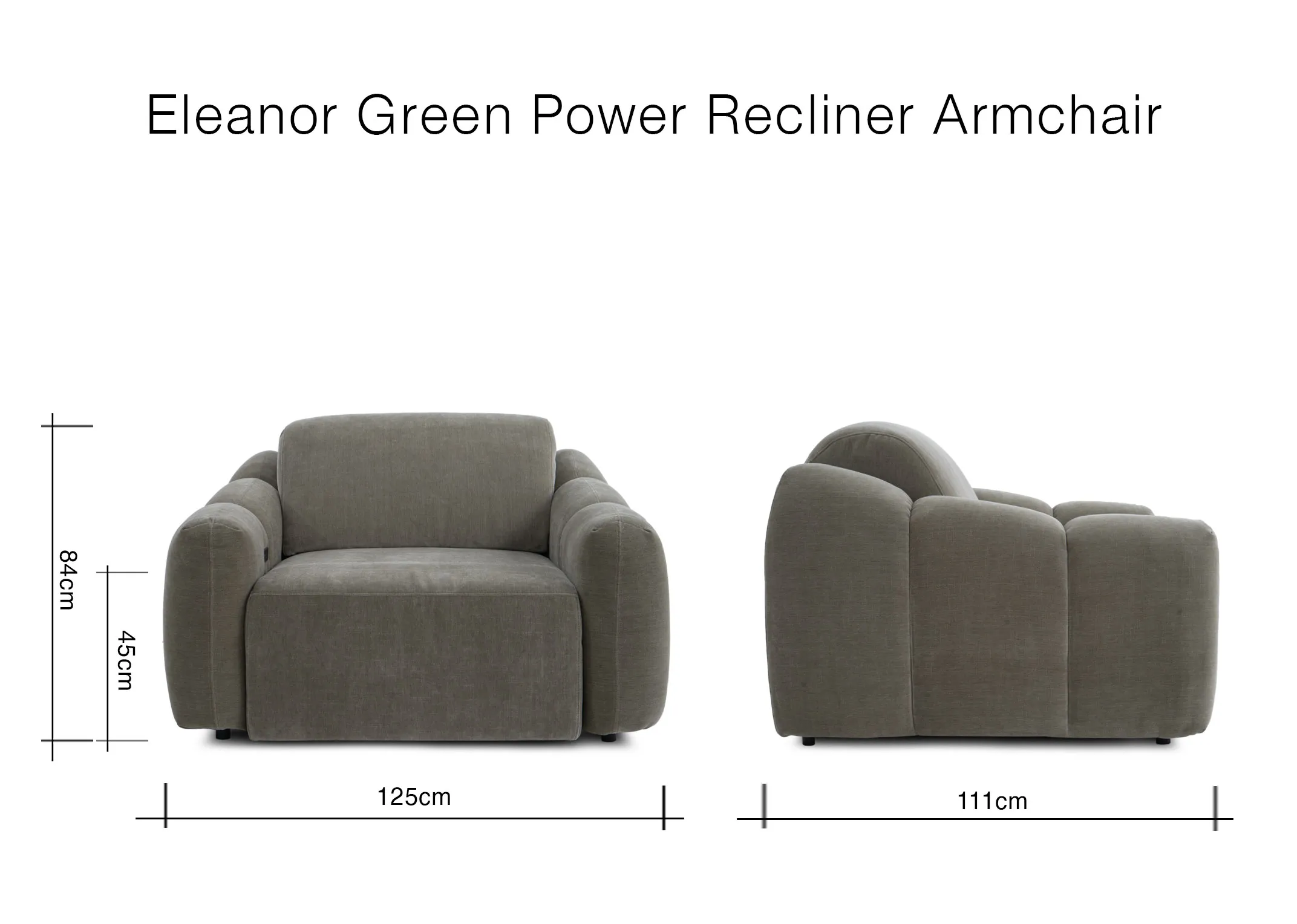 A dimension image of the Eleanor Recliner with