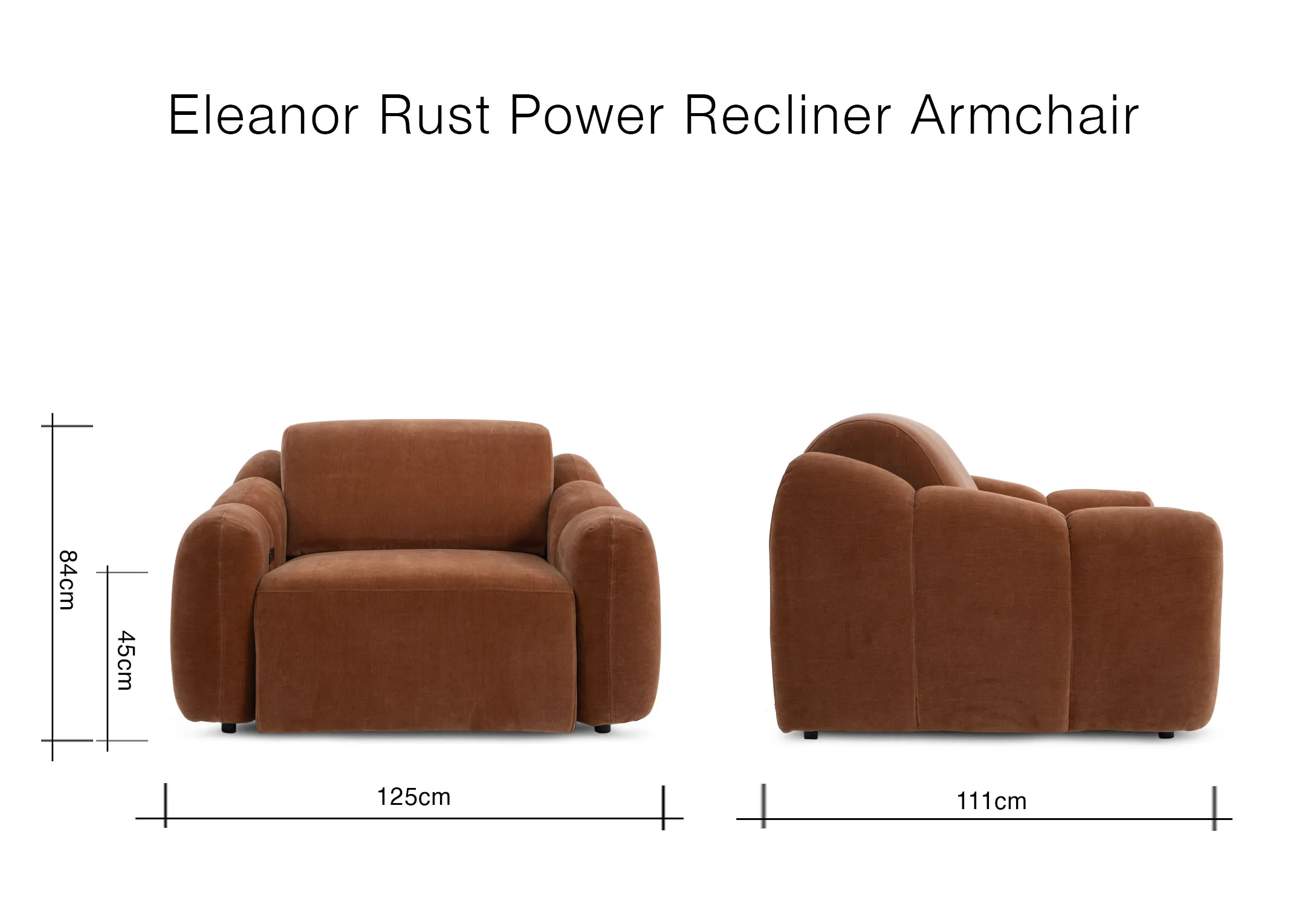 A dimension image of the Eleanor Armchair with