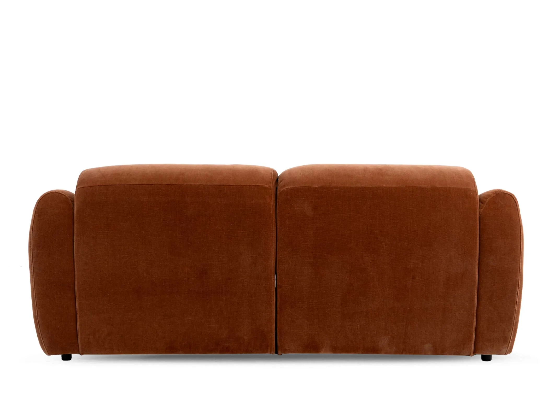A rust orange 2 seater sofa from EZ Livings Eleanor range. Back view of supportive frame in 2 parts