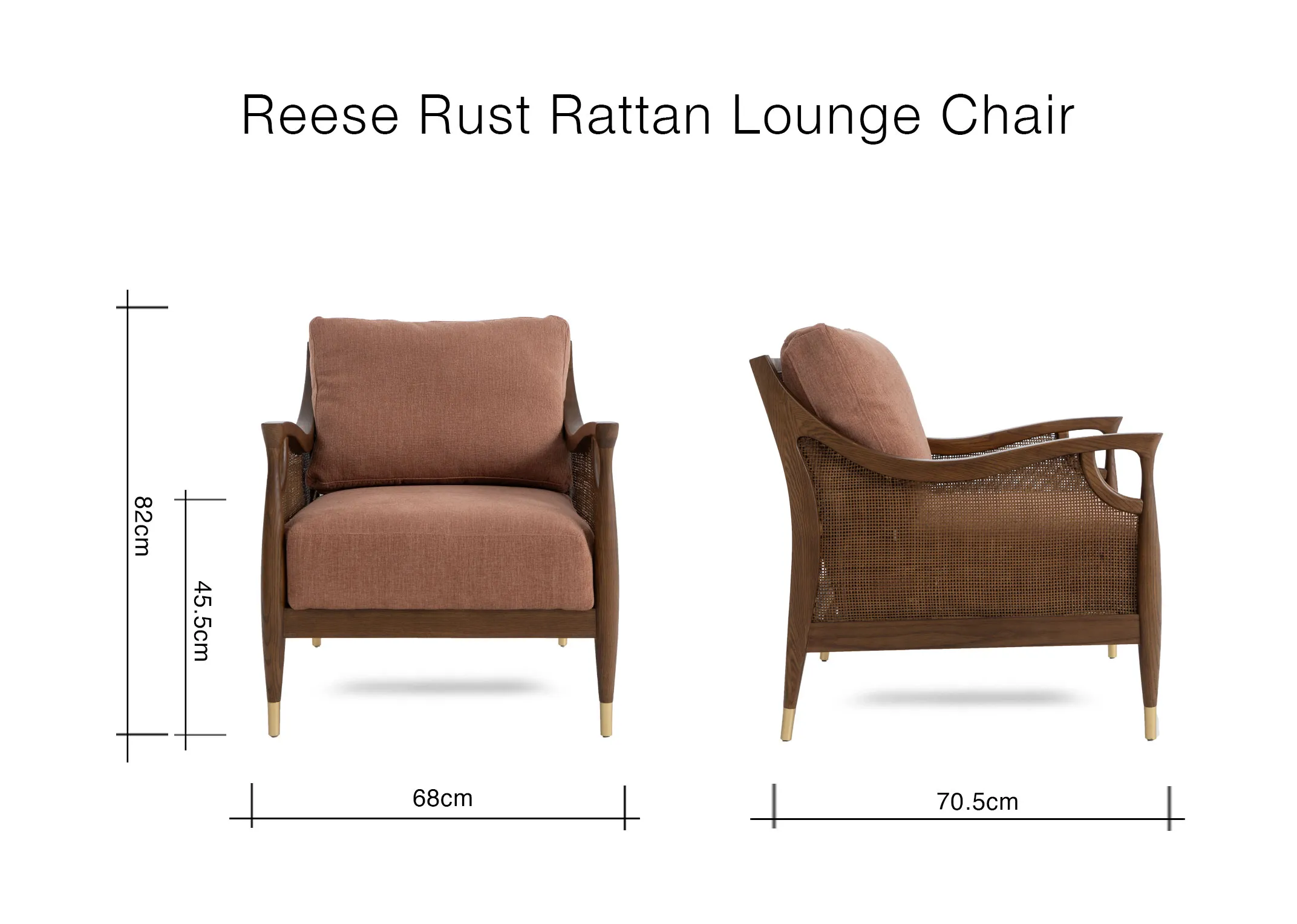A dimension image of the Reese Lounge Chair with 68cm x 70.5cm x 83cm
