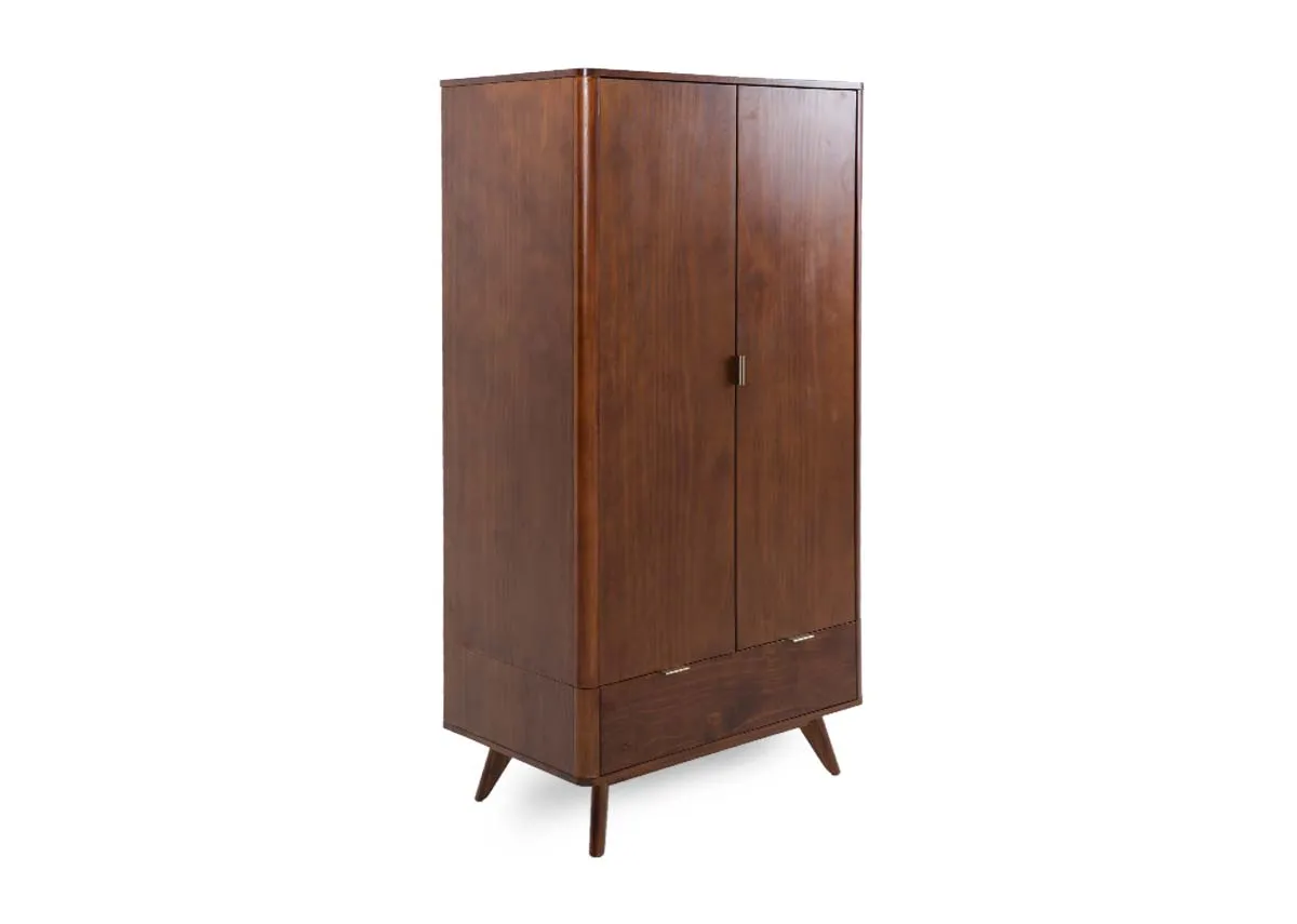 2 Door 1 Drawer Brown Pine Wardrobe - Velmora