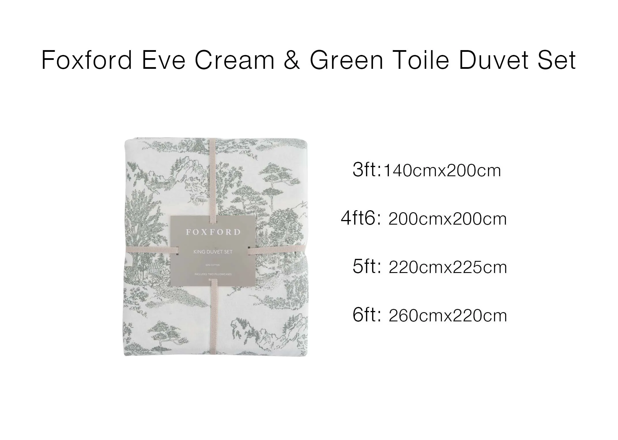 A dimension image of the Foxford 4ft6 duvet set with 200cm x 200cm and pillowcases 75cm