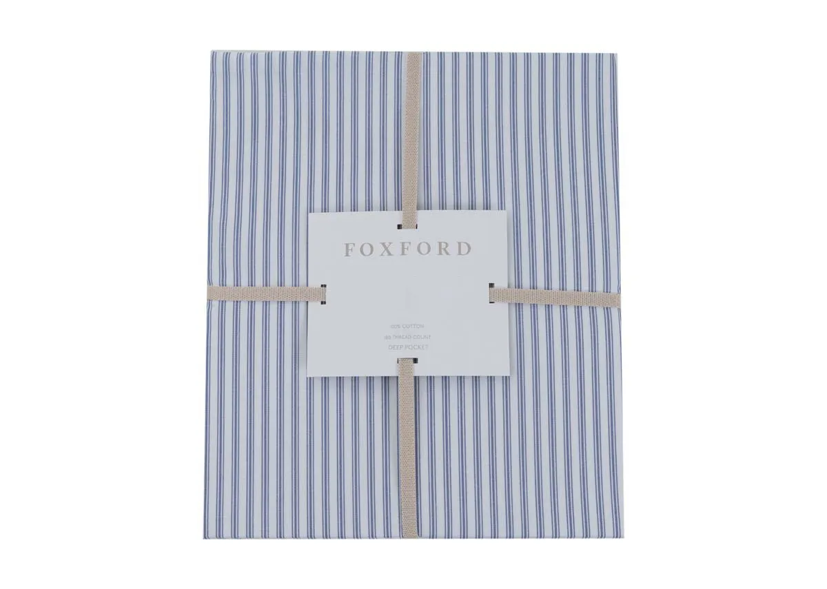 King Size (5ft) Blue Stripe Fitted Sheet - Nancy by Foxford