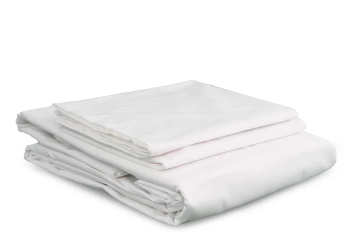 A white duvet cover set from Foxfords Evelyn range. angled view shows duvet cover & 2 pillowcases