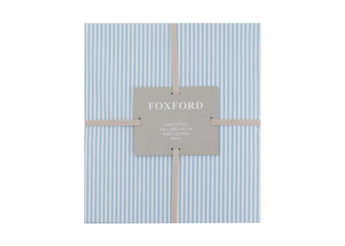 King Size (5ft) Blue Stripe Fitted Sheet - Ticking By Foxford