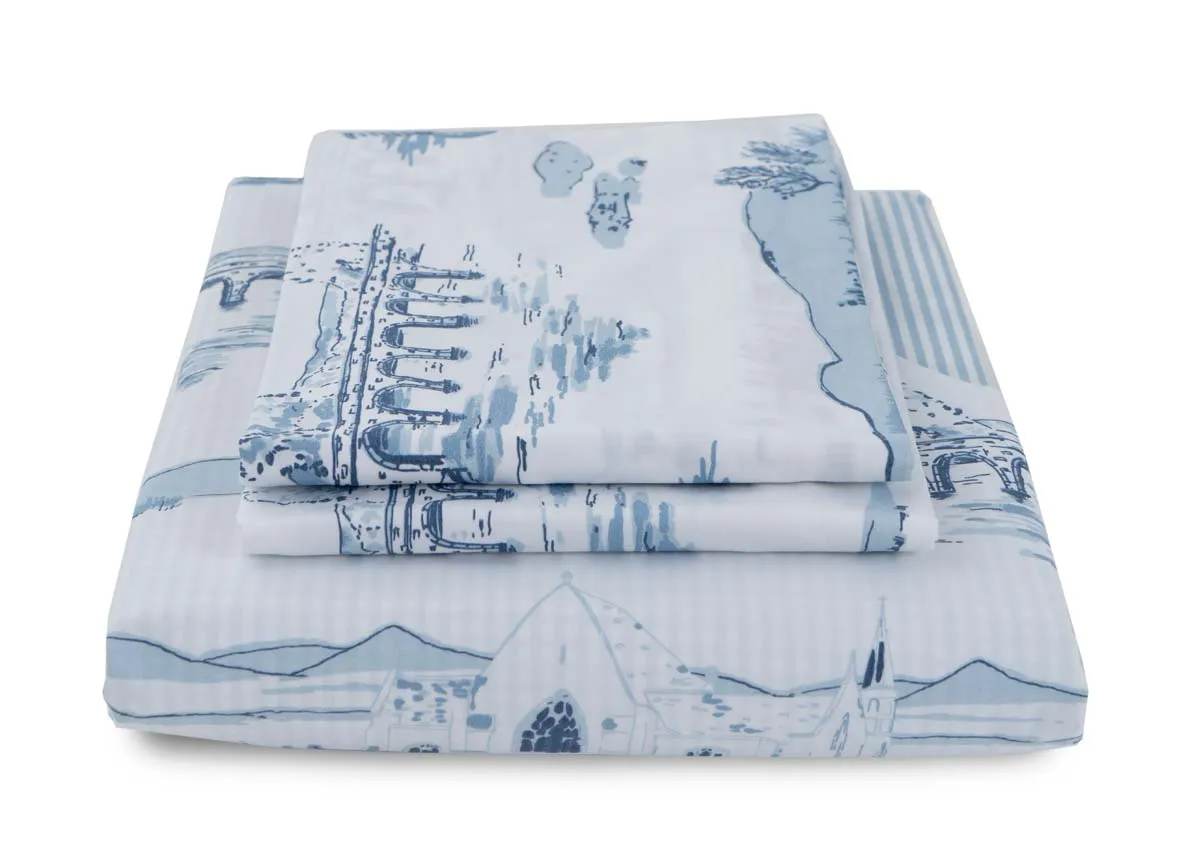 A dimension image of the Foxford Blue Duvet Set with 220cm x 225cm