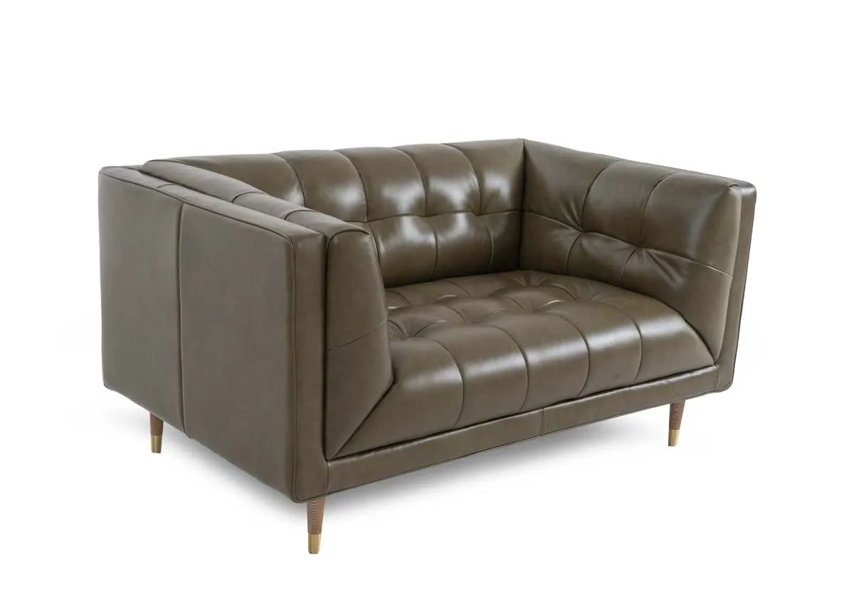 2 Seater Green Leather Sofa - Grace