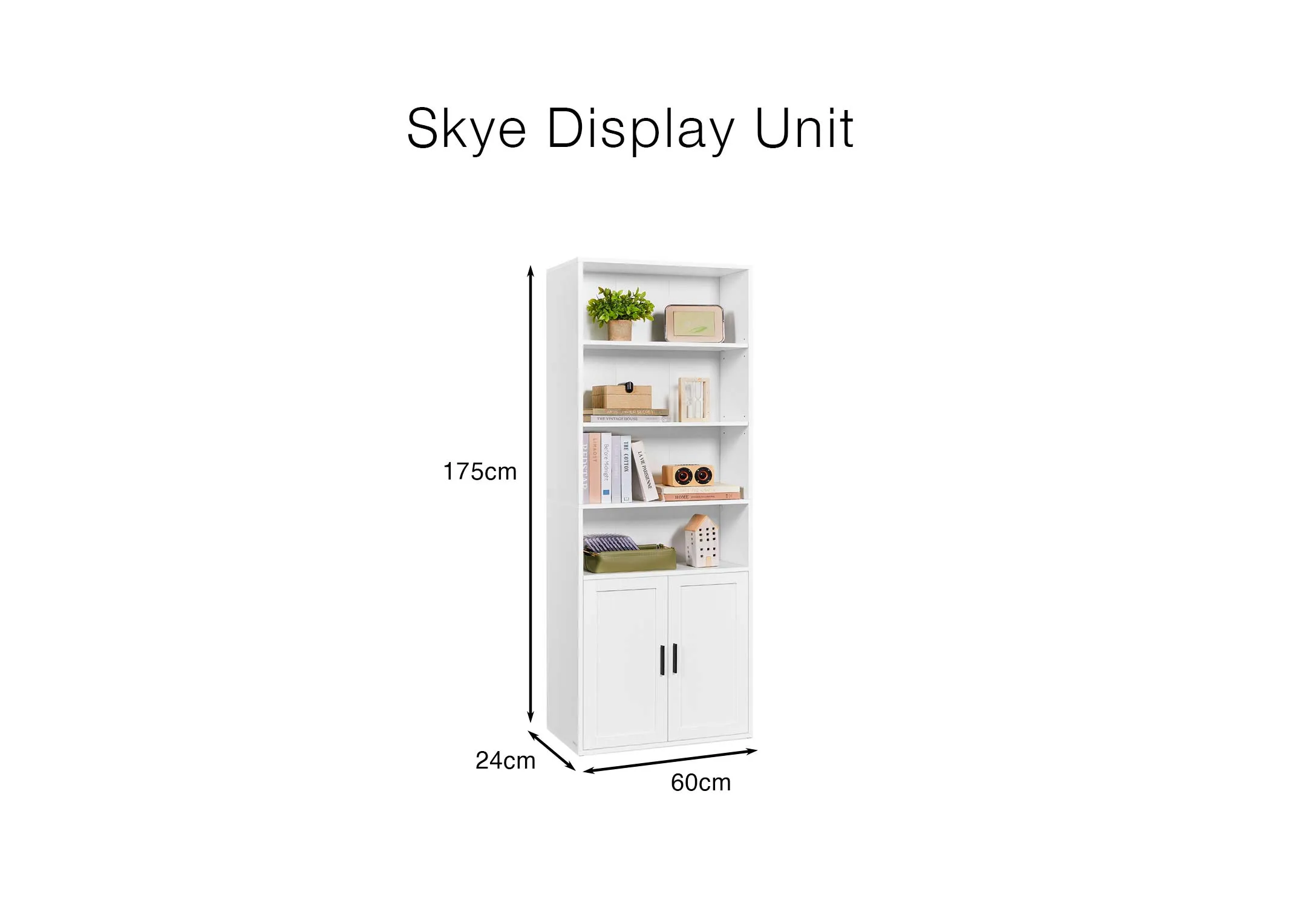 A dimension image of the Skye Unit with 60cm x 24cm x 125cm