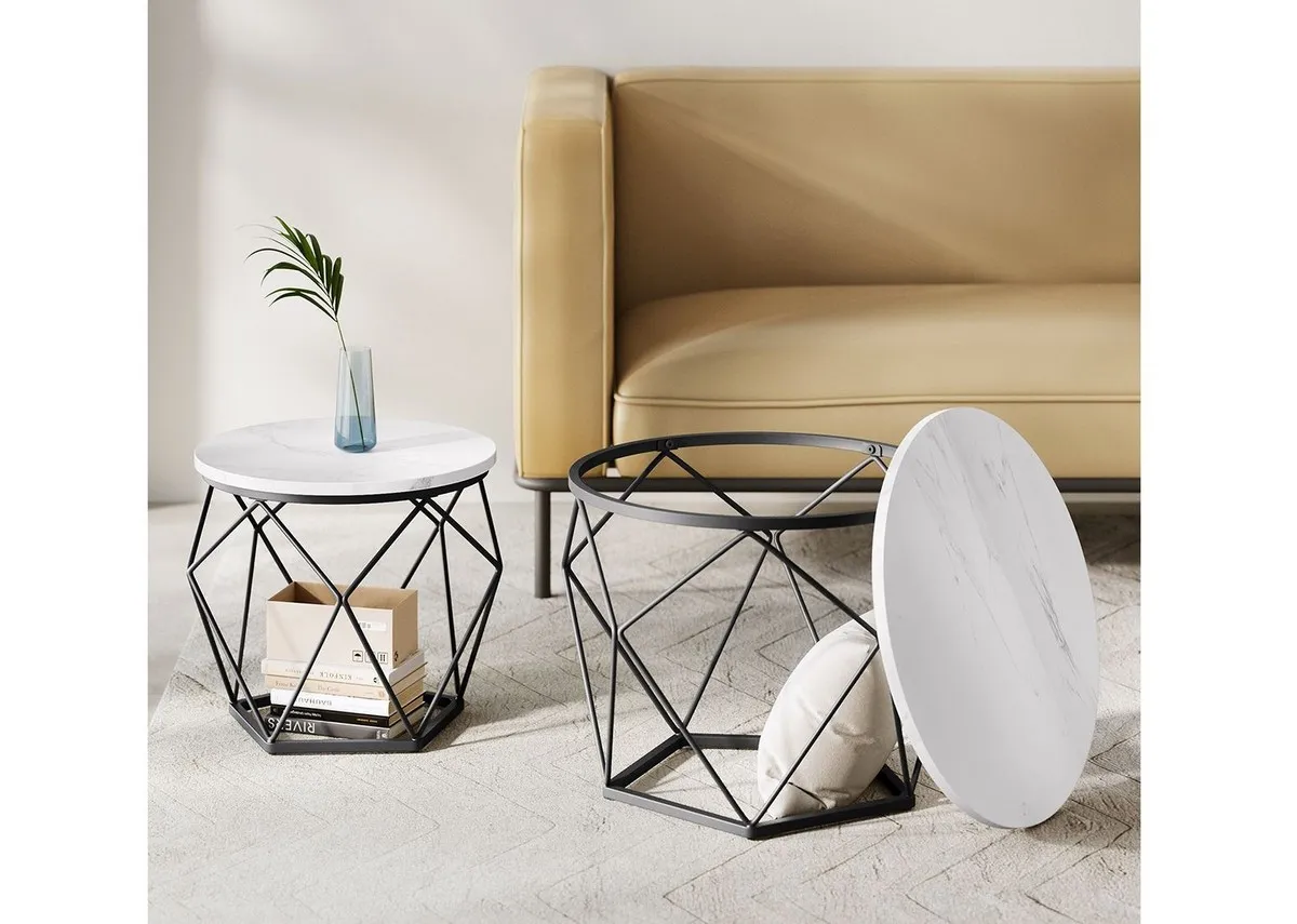 Set of 2 White Coffee Tables - Hex