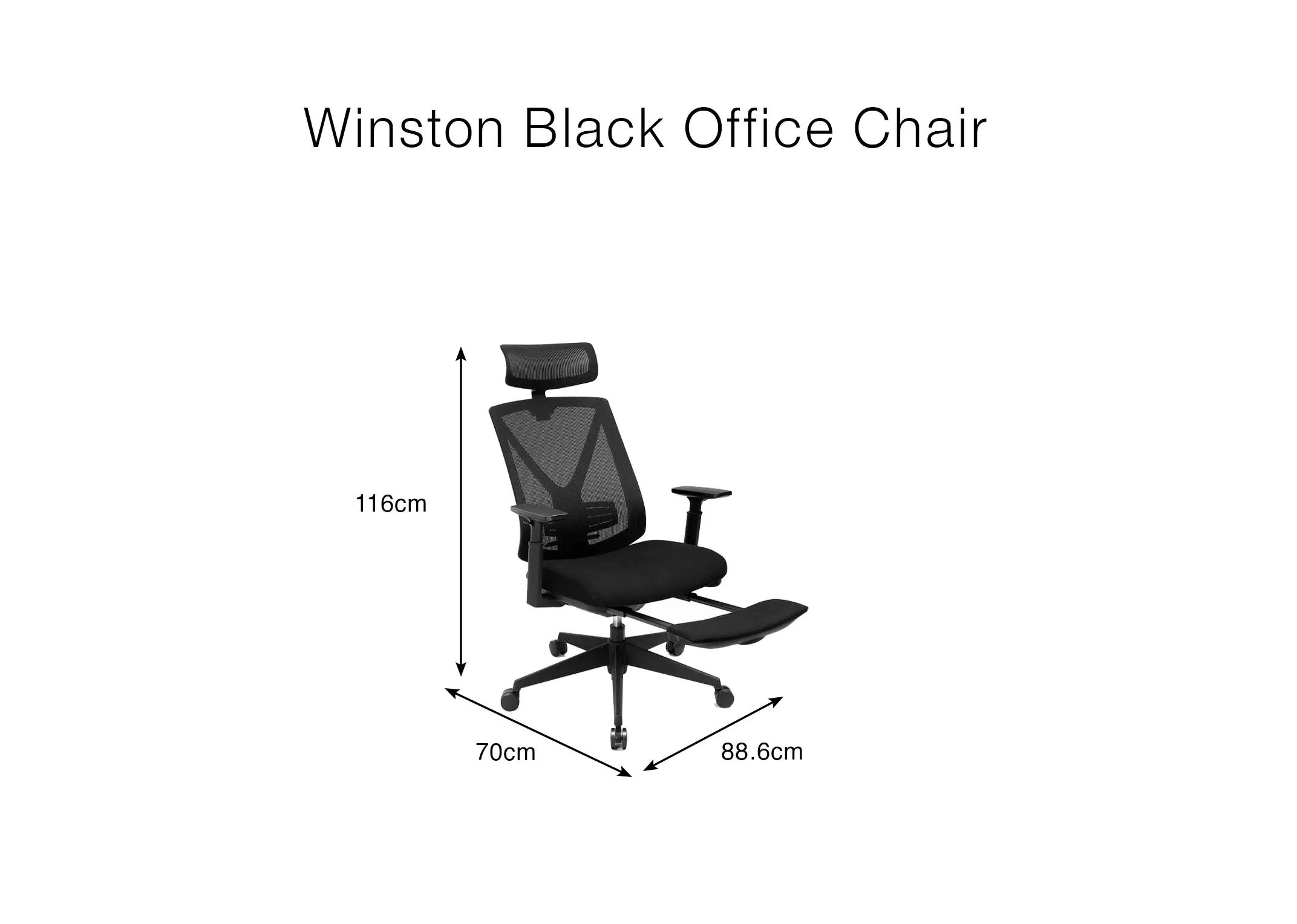 A dimension image of the Winston Office Chair with 116cm x 88.5cm