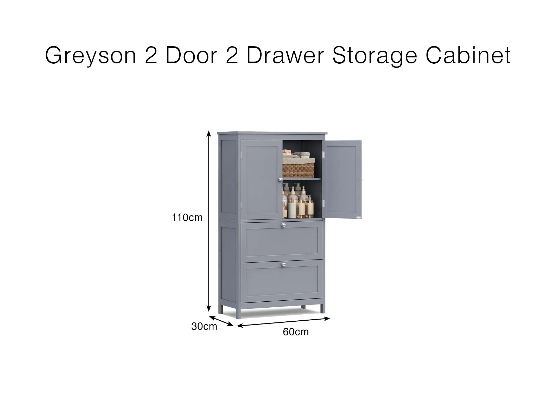 A dimension image of the Greyson Storage Cabinet with 60cm x 110cm x 30cm