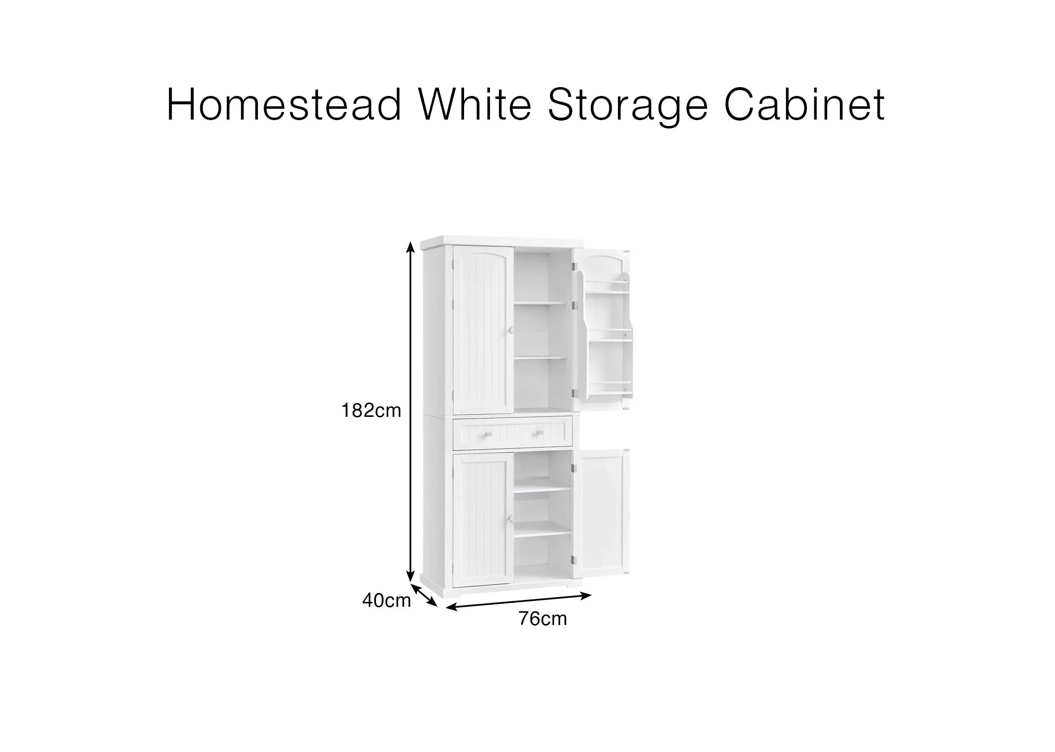 A dimension image of the Homsstead Cabinet with 76cm x 182cm