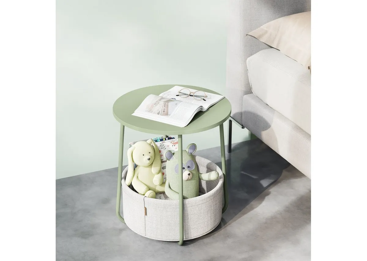 Green Side Table with Basket - Olive