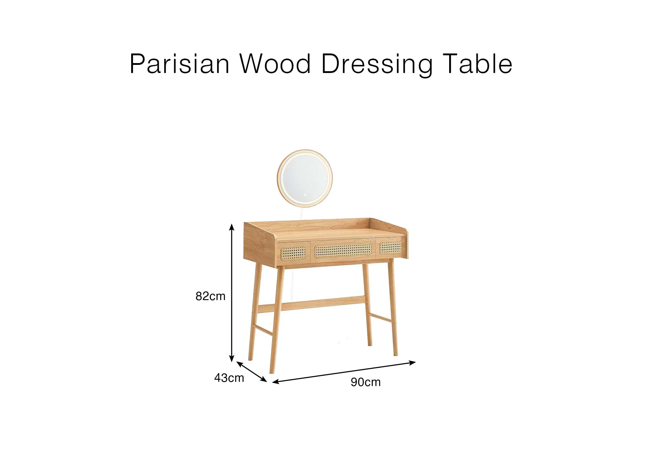 A dimension image of the Parisian Dressing Table with 90cm x 82cm