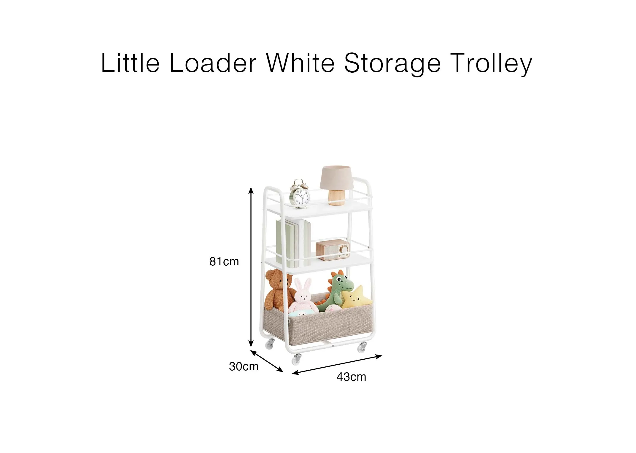 A dimension image of the Little Loader with 43cm x 81cm