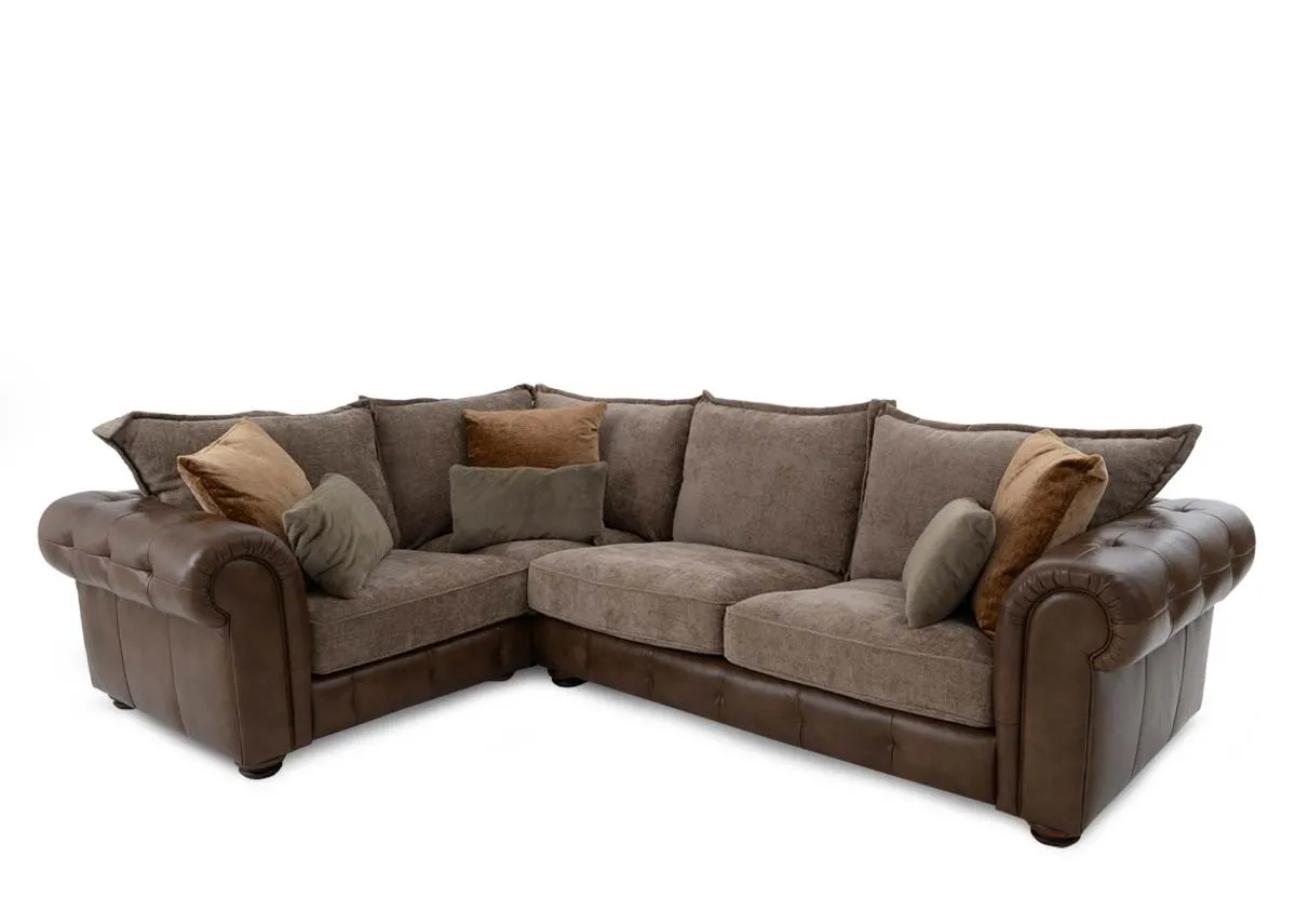 Large Brown Fabric & Leather LHF Corner Sofa - Nepal