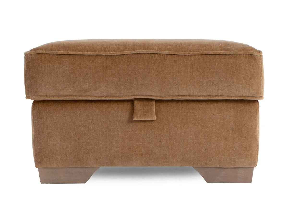 An angled image of the Strata footstool from E Living Furniture. Front view of tab