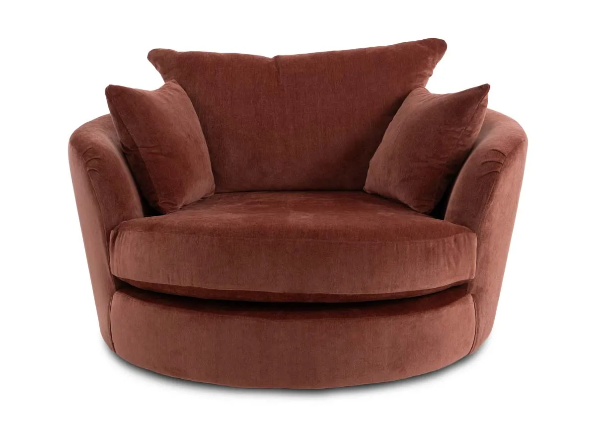 A dimension image of the Lucius Swivel Cuddler with 132cm x 127cm x 84cm