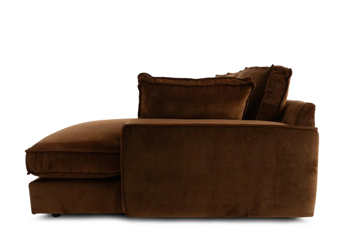 A bronze brown fabric laf corner chaise from EZ Livings Addison range. Side view