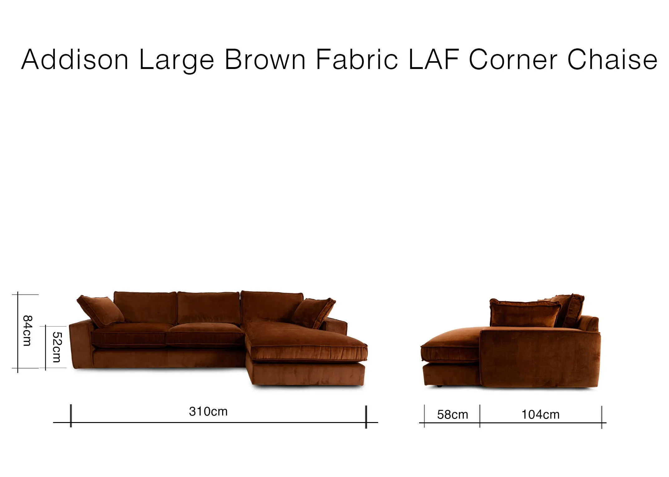 A dimension image of the Addison LAF Chaise with 310cm x 104cm x 52cm x 84cm