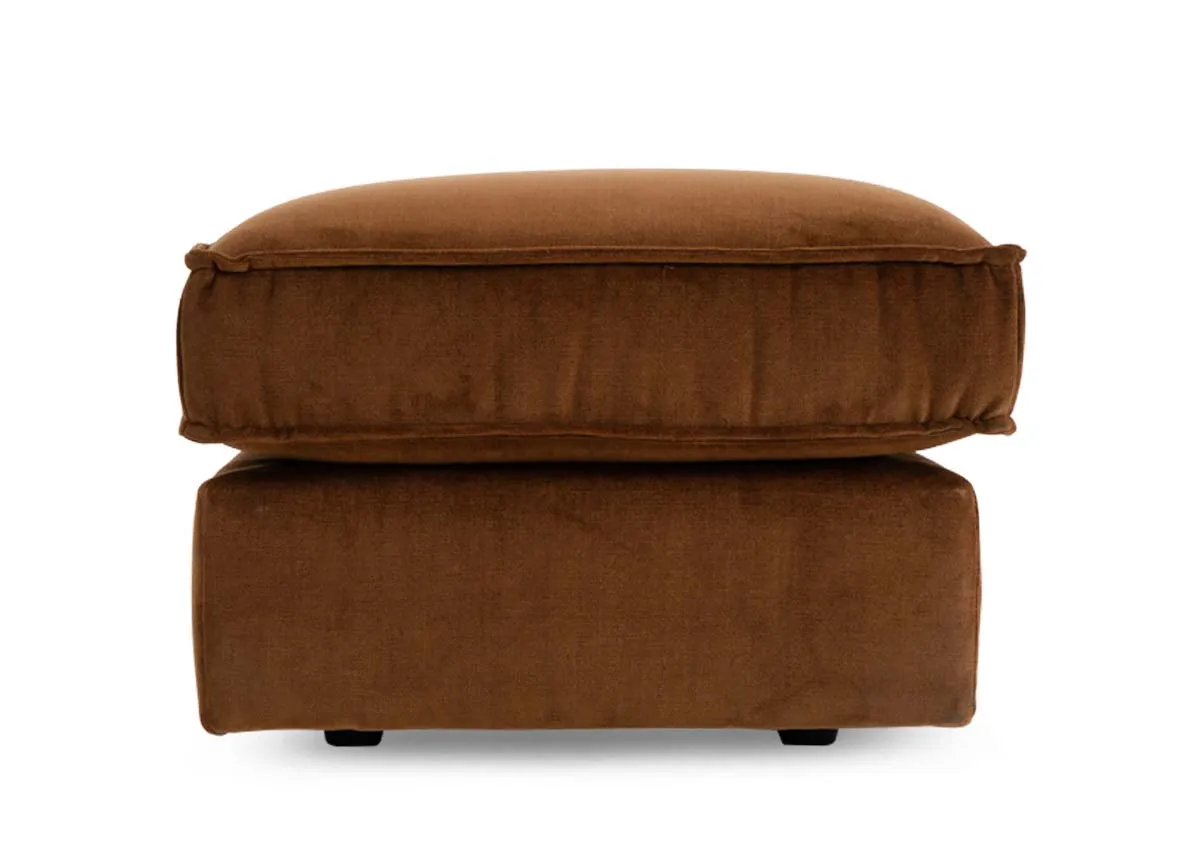 A bronze brown fabric footstool from EZ Livings Addison range. Side view