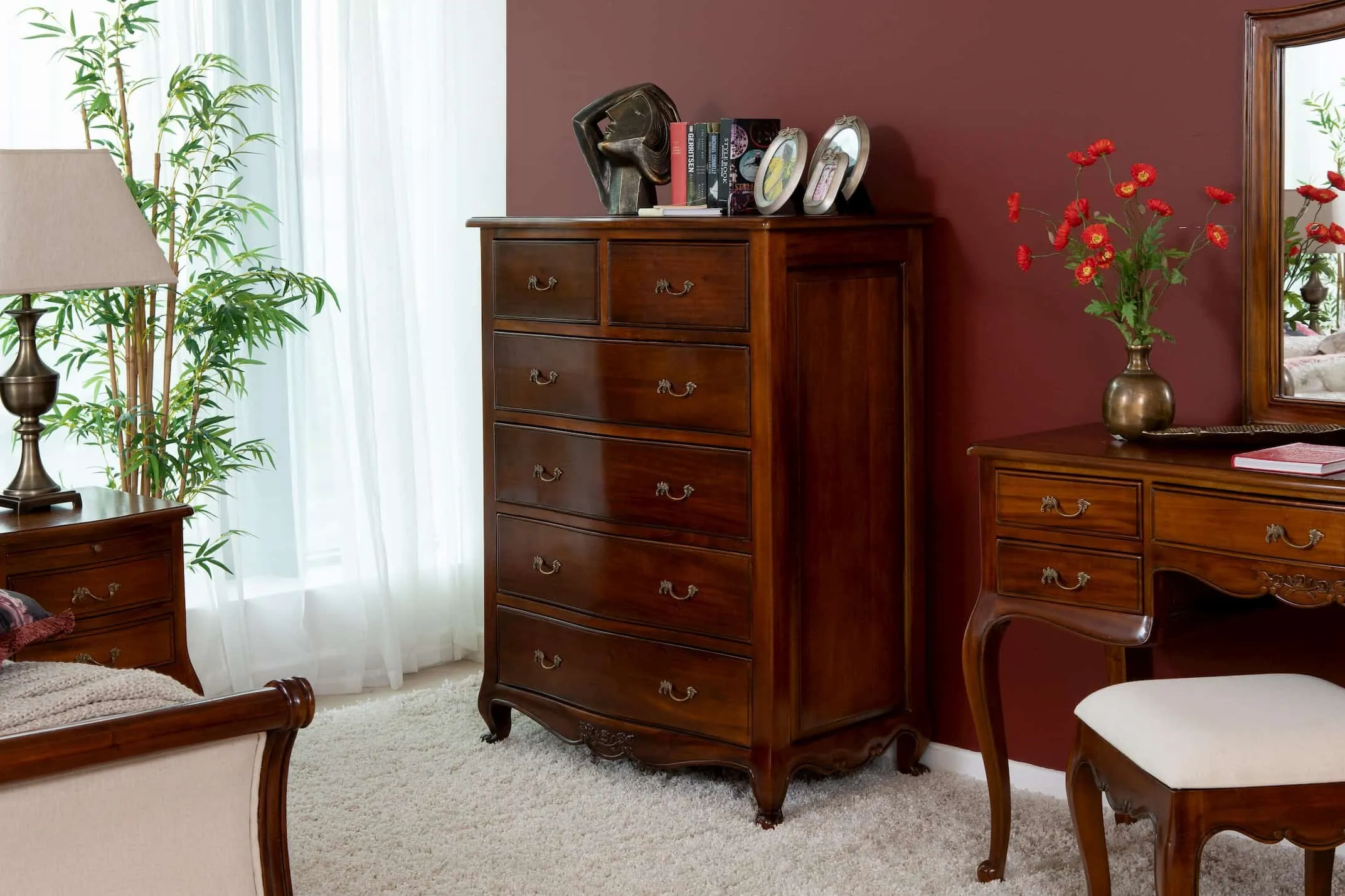 A lifestyle image of the Lyon 6 Chest Drawers with the Vanity Dressing Table.
